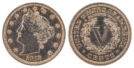 Монета в 5 центов 1913 года