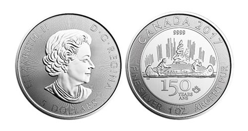 Инвестиционная монета в честь 150-летнего юбилея образования Конфедерации Канады, весом 1 oz, номиналом 5 CAD