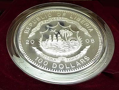 футбольная монета Либерии серебро 1 кг аверс
