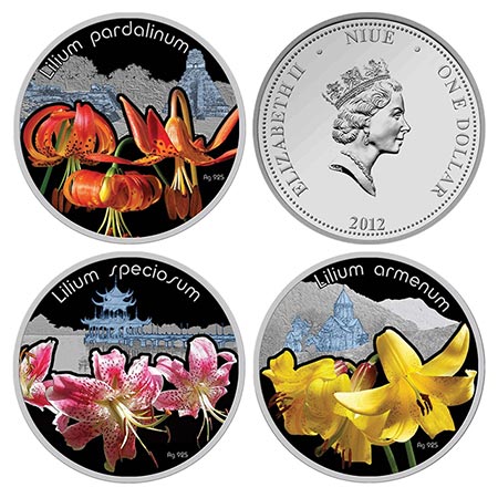 серебряные монеты с лилиями Ниуэ 2012 года