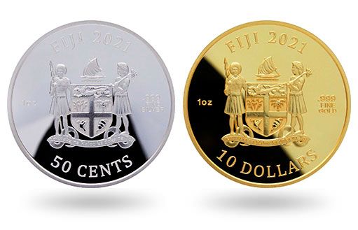 Аверсы золотых и серебряных фиджийских монет