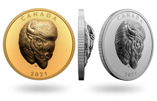 Канадские золотые и серебряные монеты с бизоном