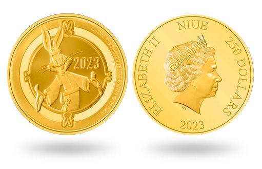 Кролик на золотых монетах Ниуэ