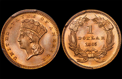 Золотой доллар 1865 PCGS MS-65 CAC