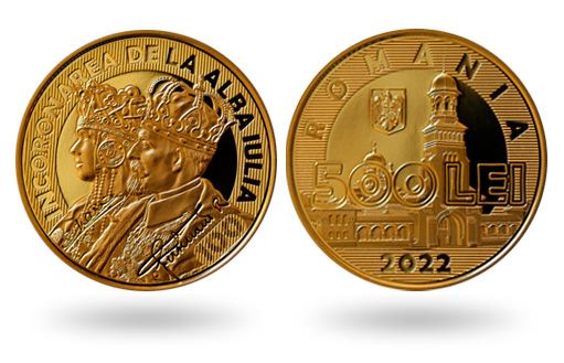 Фердинанд I и Марии на золотых румынских монетах