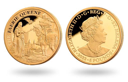 Королева фей на золотых монетах Острова Святой Елены