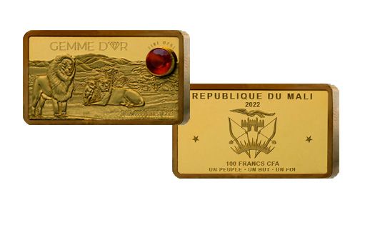 Красный опал в золотых монетах Мали