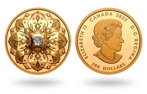 Золотые монеты Канады с бриллиантом