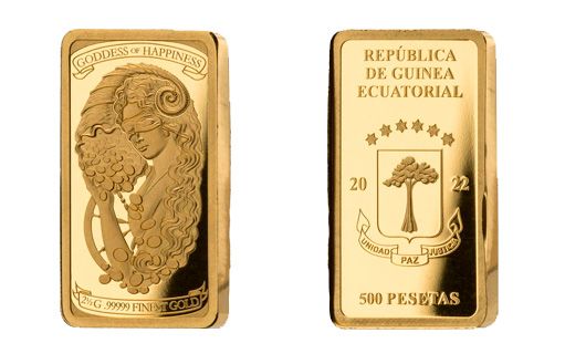 Богиня удачи на золотых гвинейских монетах