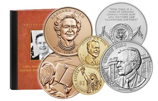 набор монет и медалей, посвященный Джорджу Бушу