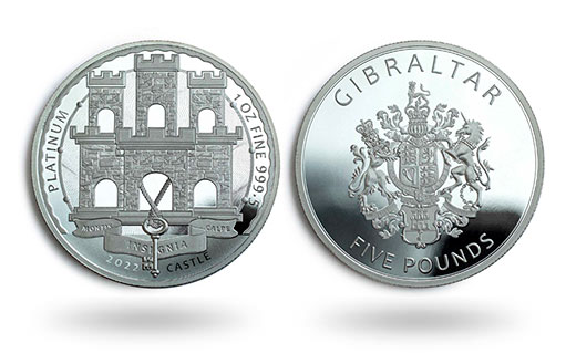Платиновая инвестиционная монета Гибралтара со знаменитым мавританским замком