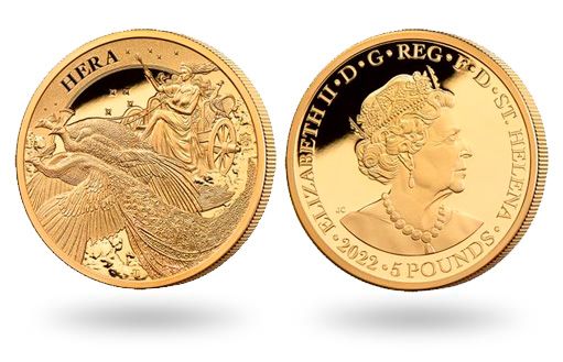 гера на золотых монетах острова Святой Елены