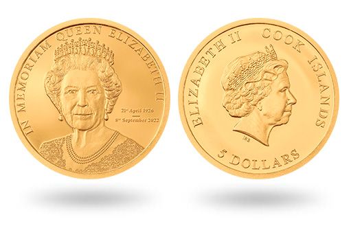Королева Великобритании на золотых монетах Островов Кука