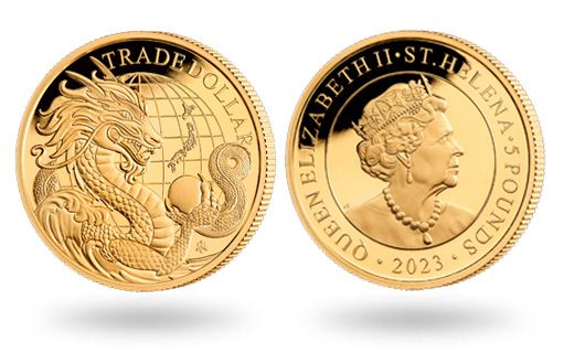 Золотые монеты Острова Святой Елены в честь японского торгового доллара