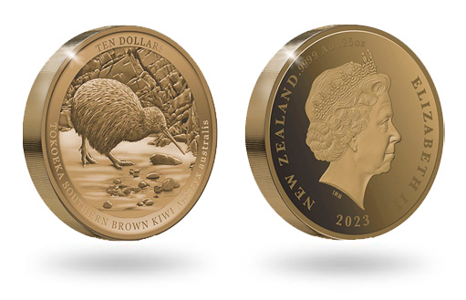 Киви на золотых монетах Новой Зеландии