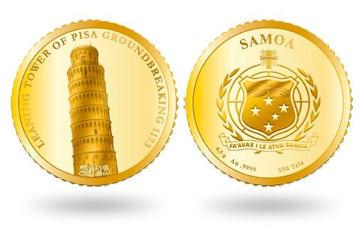 Золотые монета Самоа с башней