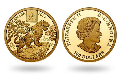 Тигр на золотых монетах Канады
