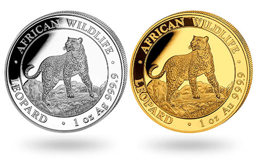 Леопард на золотых и серебряных монетах