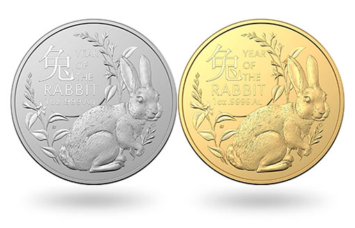 Кролик на серебряных и золотых монетах