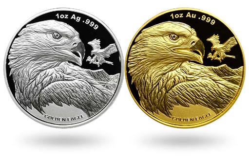 Орел на серебряных и золотых монетах
