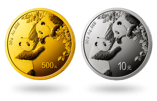 Золотые и серебряные монеты с пандой
