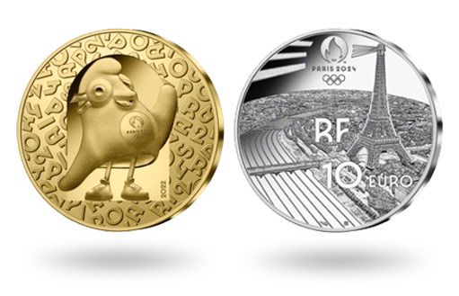 Золотые и серебряные монеты Франции с символом Олимпийских игр