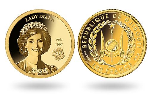 Джибутийская монета из золота в честь принцессы Дианы