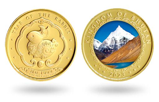 Кролик на золотых монетах Бутана
