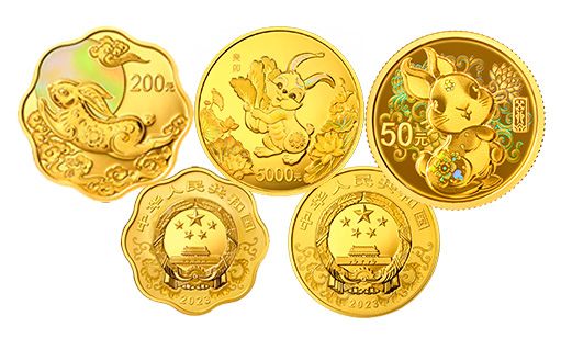 Кролик на золотых монетах Китая