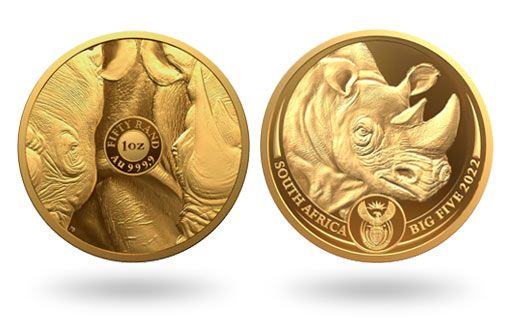 золотые монеты Южной Африки с носорогом