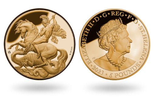 Святой Георгий на золотых монетах Острова Святой Елены
