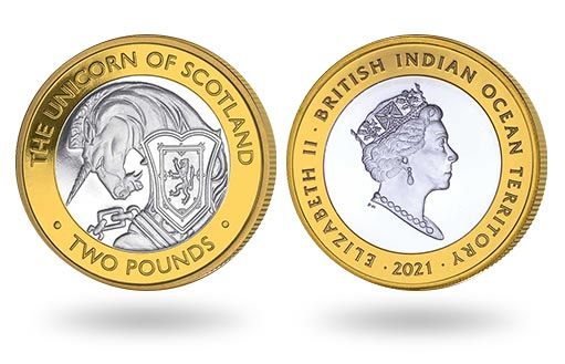 Шотландский Единорог на биметаллических монетах Британских территорий Индийского океана