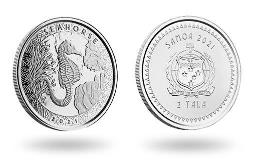 Морской конёк на серебряных монетах Самоа