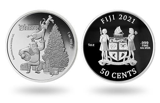 Шрек на инвестиционной серебряной монете Фиджи
