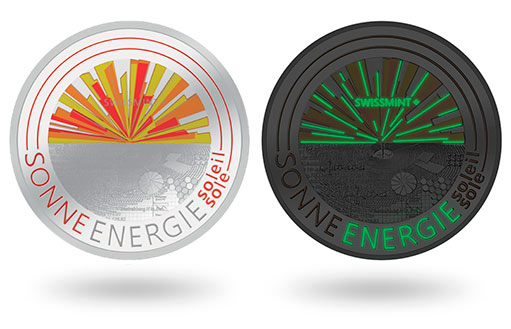 Швейцарские серебряные монеты в честь солнечной энергии