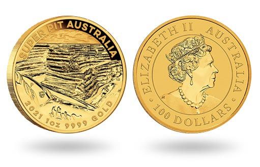золотодобывающий рудник Супер Пит на золотой монете Австралии