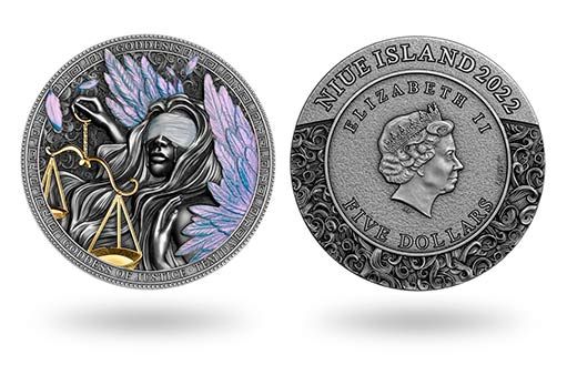 Фемида на серебряных монетах Ниуэ