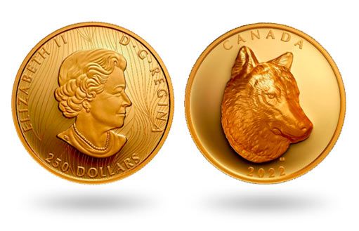 волк на золотых монетах Канады