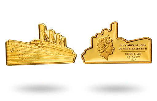 Золотые монеты Соломоновых Островов в форме Титаника