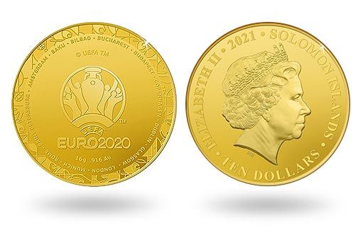 по заказу Соломоновых островов отчеканены золотые монеты в честь UEFA Euro 2020
