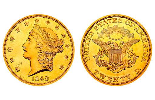 Золотая монета $20 долларов «Коронет» или двойной Орел «Голова Свободы»
