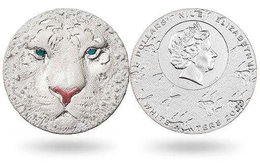 Белый тигр на серебряных монетах Ниуэ
