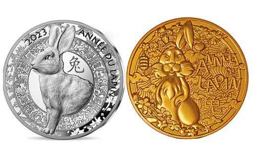 Кролик на серебряных и золотых монетах Франции
