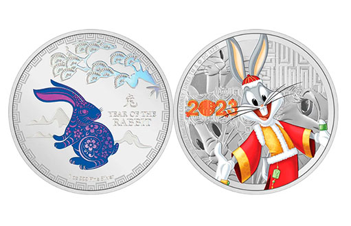 Кролик на серебряных монетах Новой Зеландии и Ниуэ