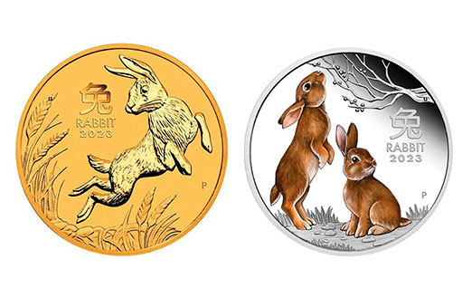 Кролик на серебряных и золотых монетах Австралии