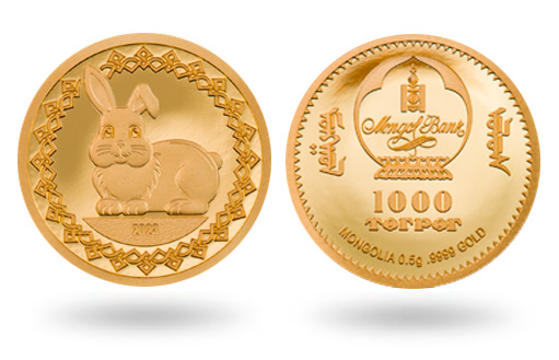 Крлик на золотых монетах Монголии