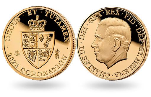 Золотые монеты острова Святой Елены в честь коронации короля Карла III
