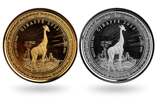 Золотые монеты Гвинеи с жирафом