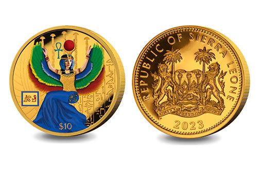 Золотые монеты Сьерра-Леоне с богиней Исидой
