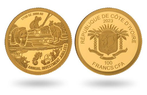 Юбилейный дизайн на золотых монетах Кот-д’Ивуар